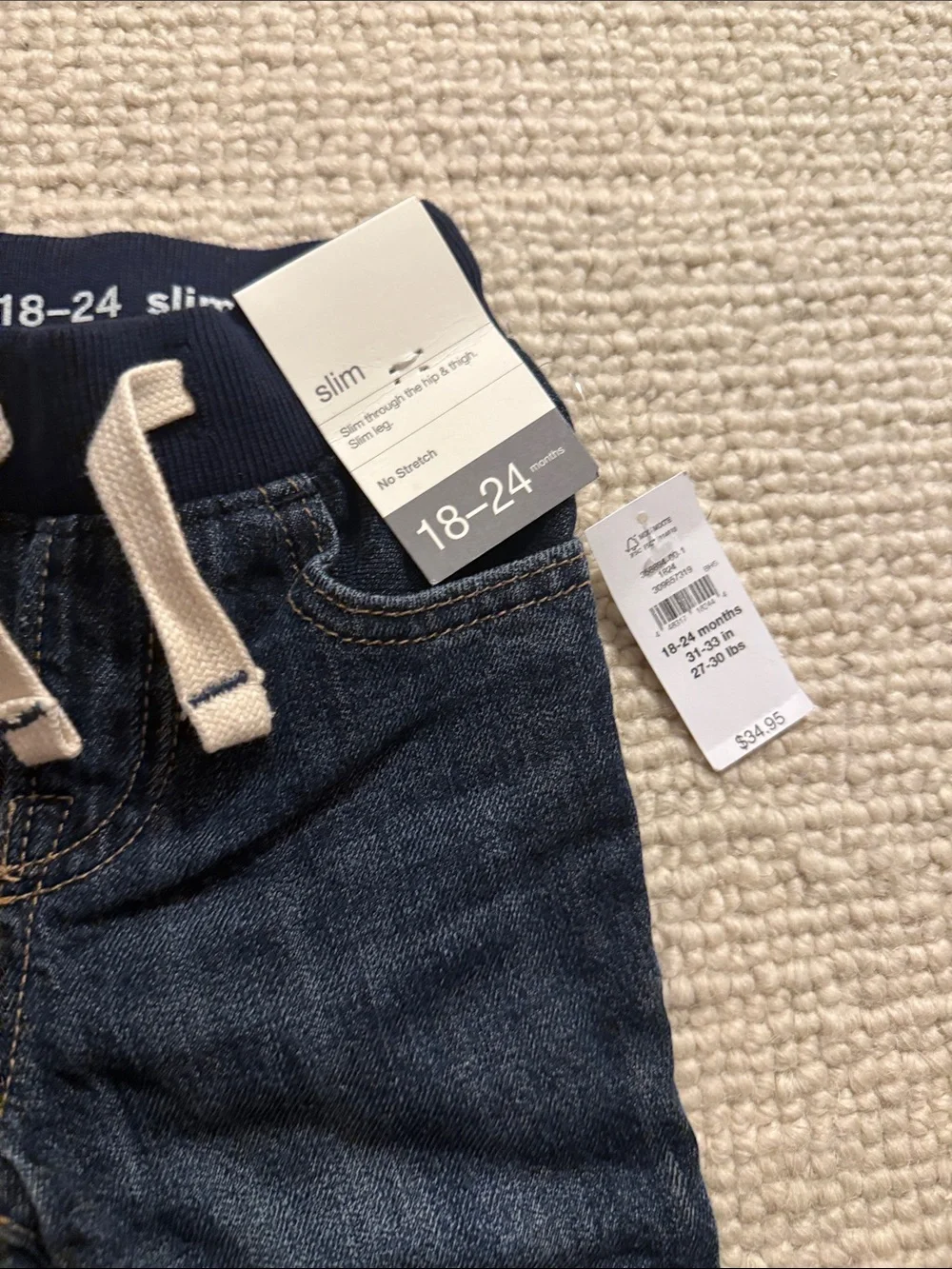 Kids Dark Blue Elastic-Waist Denim Pants with Drawstring baby gap